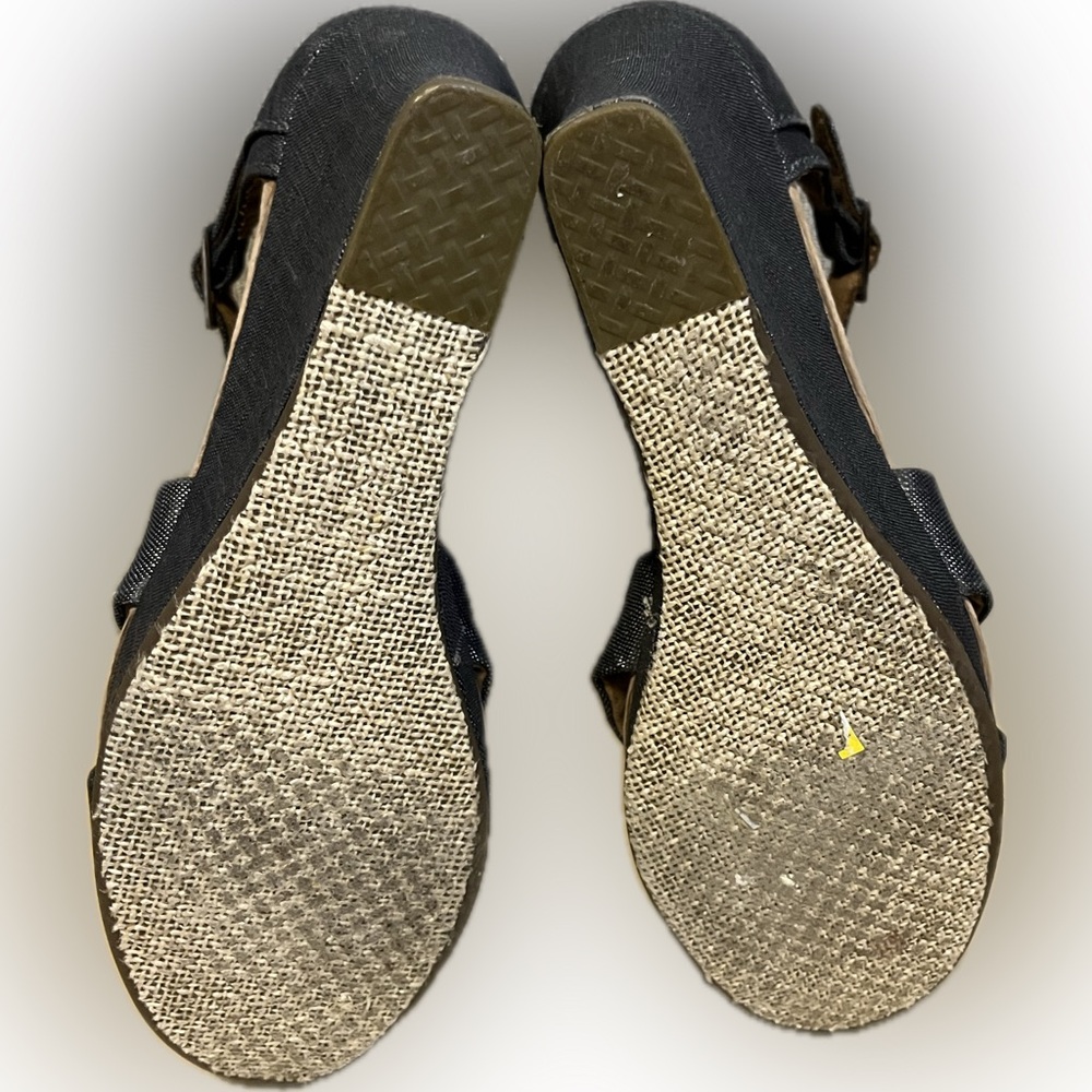 TOMS Sienna Wedge Black Metallic Denim Sandal size 7.5W - Picture 9 of 14